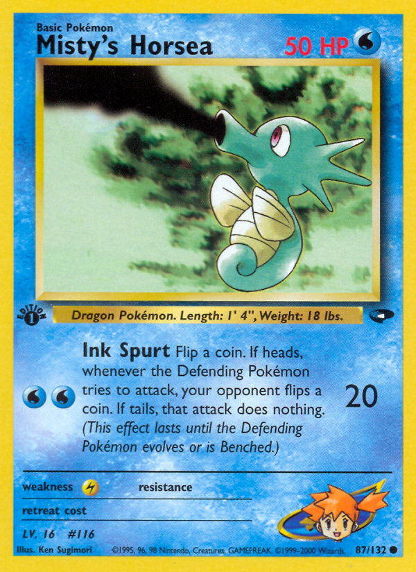 Misty's Horsea (87/132) [Gym Challenge 1st Edition] | Jomio and Rueliete's Cards and Comics