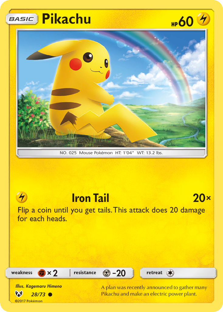 Pikachu (28/73) [Sun & Moon: Shining Legends] | Jomio and Rueliete's Cards and Comics