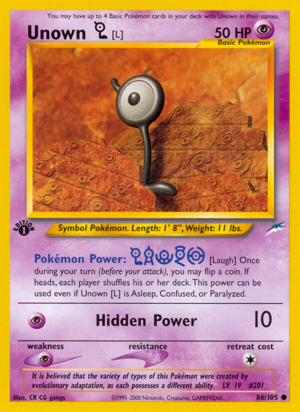 Unown [L] (86/105) [Neo Destiny 1st Edition] | Jomio and Rueliete's Cards and Comics