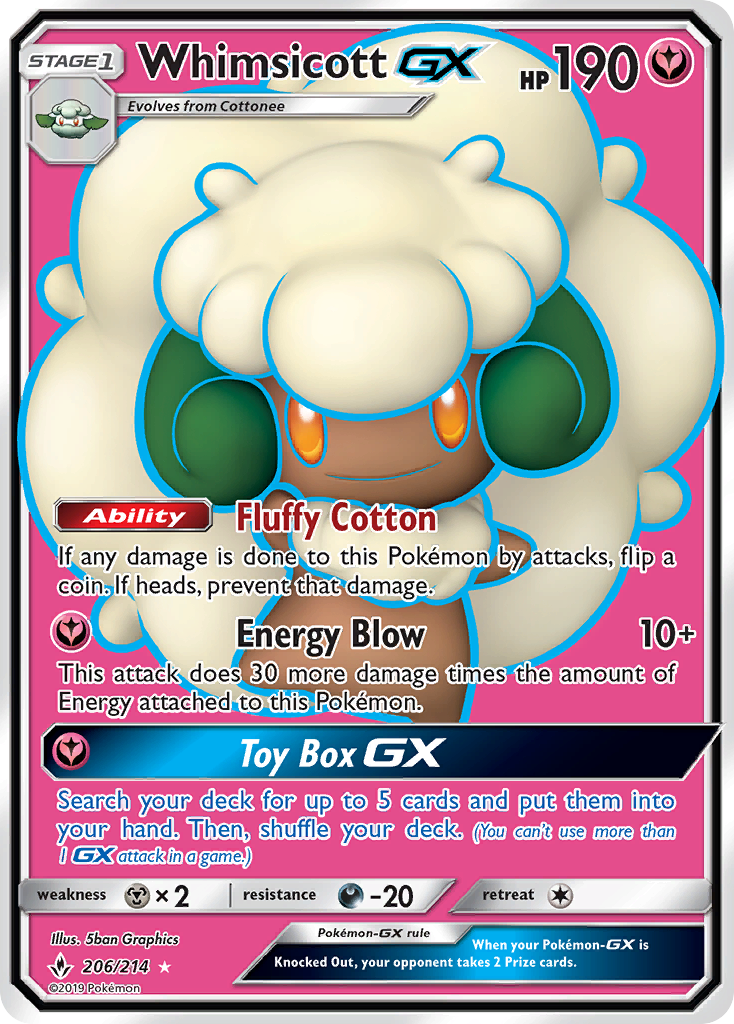 Whimsicott GX (206/214) [Sun & Moon: Unbroken Bonds] | Jomio and Rueliete's Cards and Comics