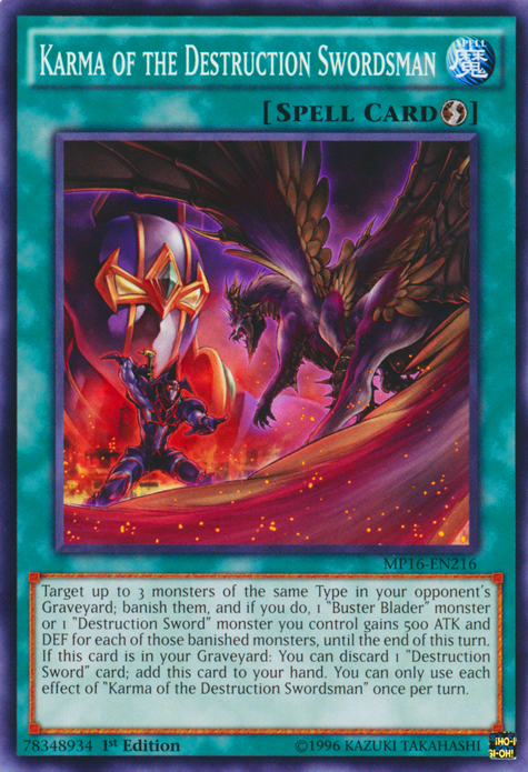 Karma of the Destruction Swordsman [MP16-EN216] Common | Jomio and Rueliete's Cards and Comics