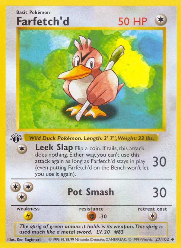 Farfetch'd (27/102) (Shadowless) [Base Set 1st Edition] | Jomio and Rueliete's Cards and Comics