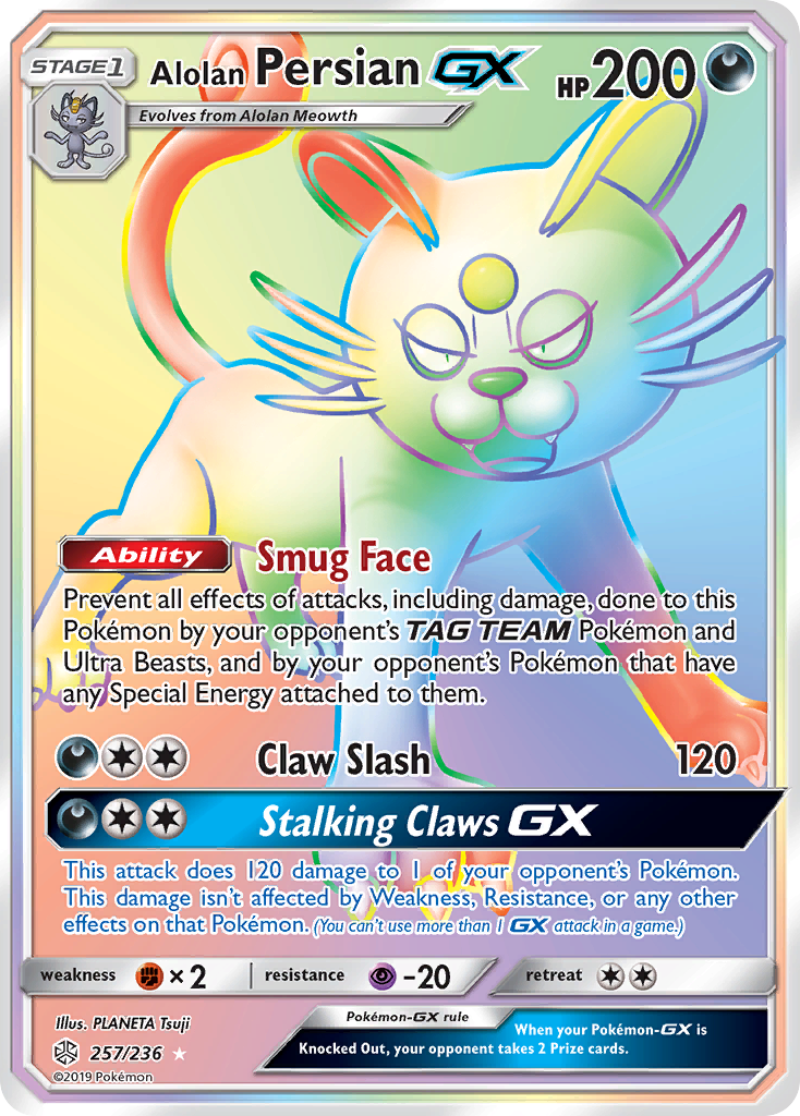 Alolan Persian GX (257/236) [Sun & Moon: Cosmic Eclipse] | Jomio and Rueliete's Cards and Comics