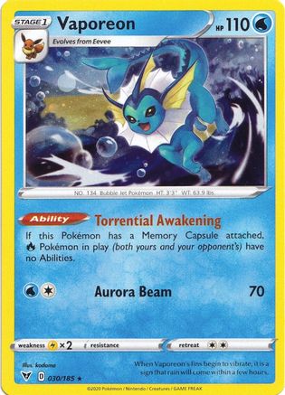 Vaporeon (030/185) (Cosmos Holo) [Sword & Shield: Vivid Voltage] | Jomio and Rueliete's Cards and Comics