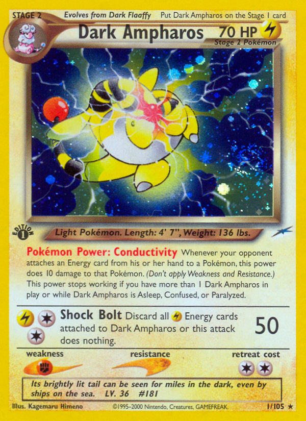 Dark Ampharos (1/105) [Neo Destiny 1st Edition] | Jomio and Rueliete's Cards and Comics
