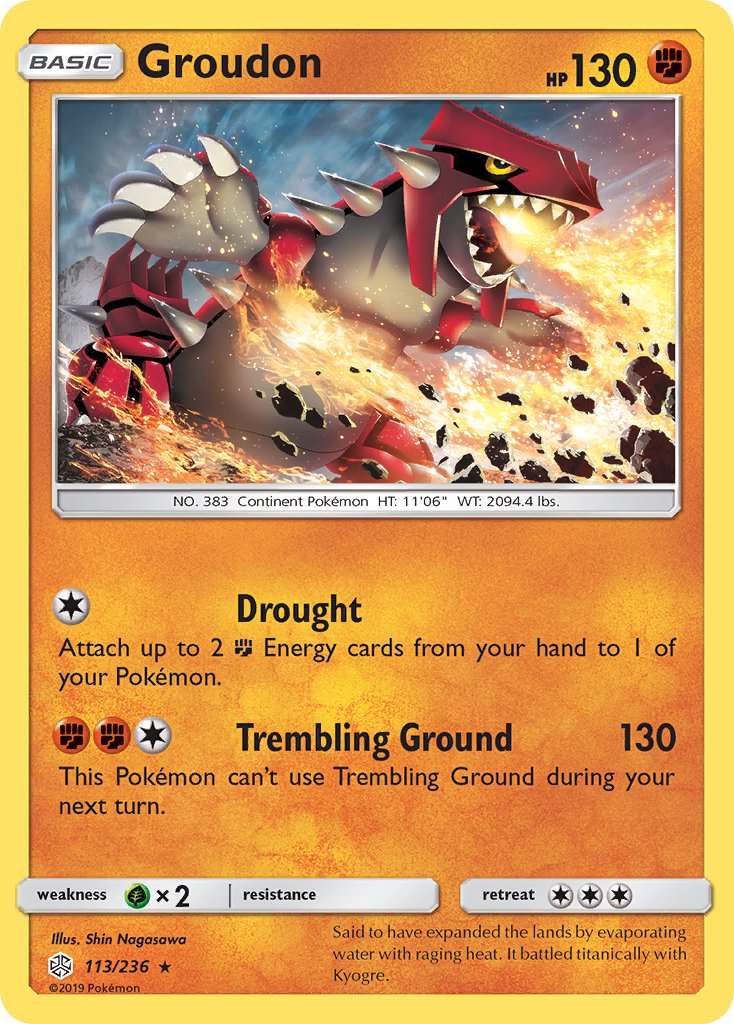 Groudon (113/236) (Cracked Ice Holo) (Theme Deck Exclusive) [Sun & Moon: Cosmic Eclipse] | Jomio and Rueliete's Cards and Comics