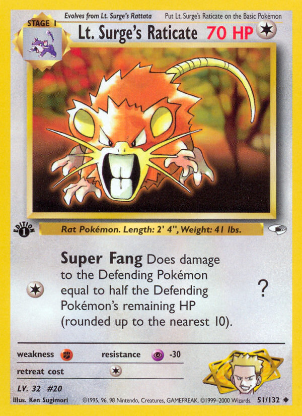 Lt. Surge's Raticate (51/132) [Gym Heroes 1st Edition] | Jomio and Rueliete's Cards and Comics