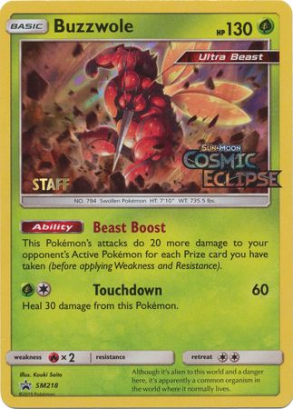 Buzzwole (SM218) (Staff Prerelease Promo) [Sun & Moon: Black Star Promos] | Jomio and Rueliete's Cards and Comics