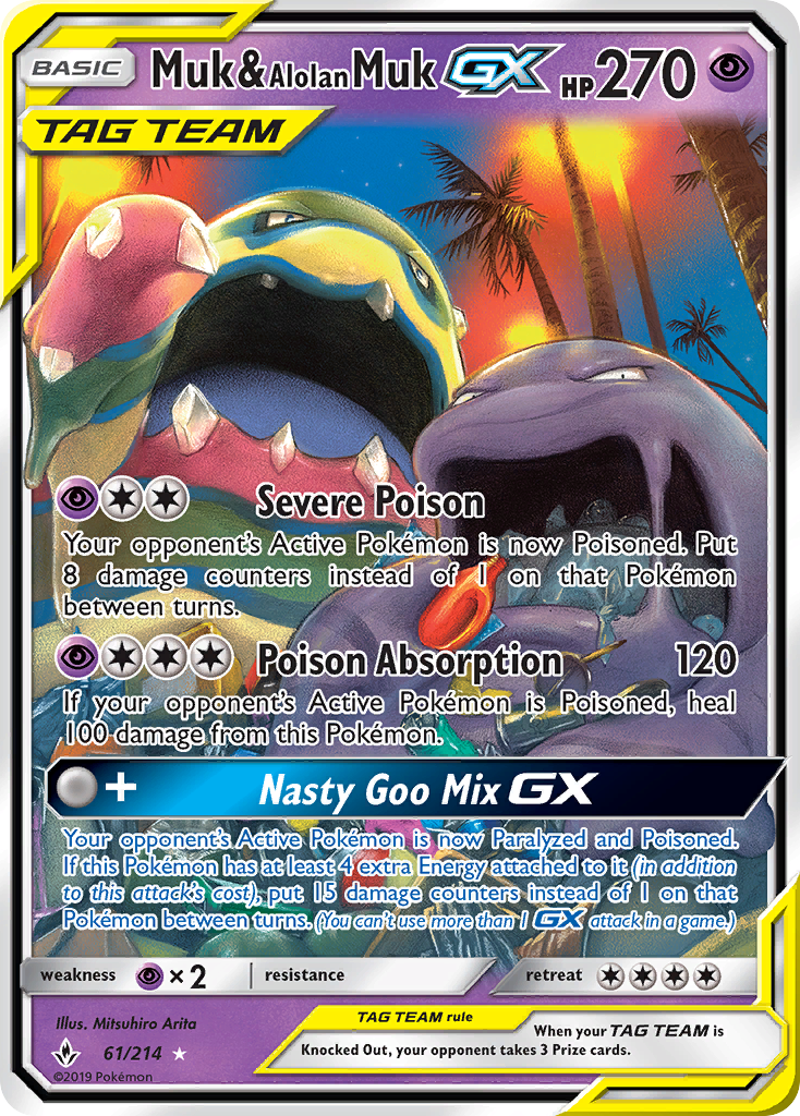 Muk & Alolan Muk GX (61/214) [Sun & Moon: Unbroken Bonds] | Jomio and Rueliete's Cards and Comics