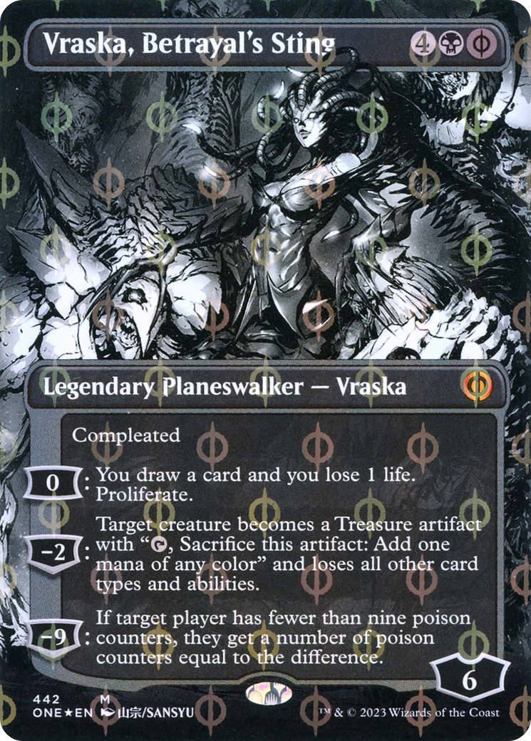 Vraska, Betrayal's Sting (Borderless Manga Step-and-Compleat Foil) [Phyrexia: All Will Be One] | Jomio and Rueliete's Cards and Comics
