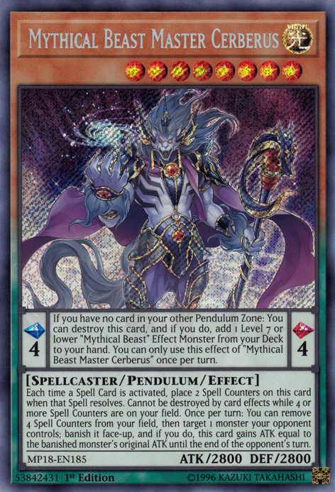 Mythical Beast Master Cerberus [MP18-EN185] Secret Rare | Jomio and Rueliete's Cards and Comics