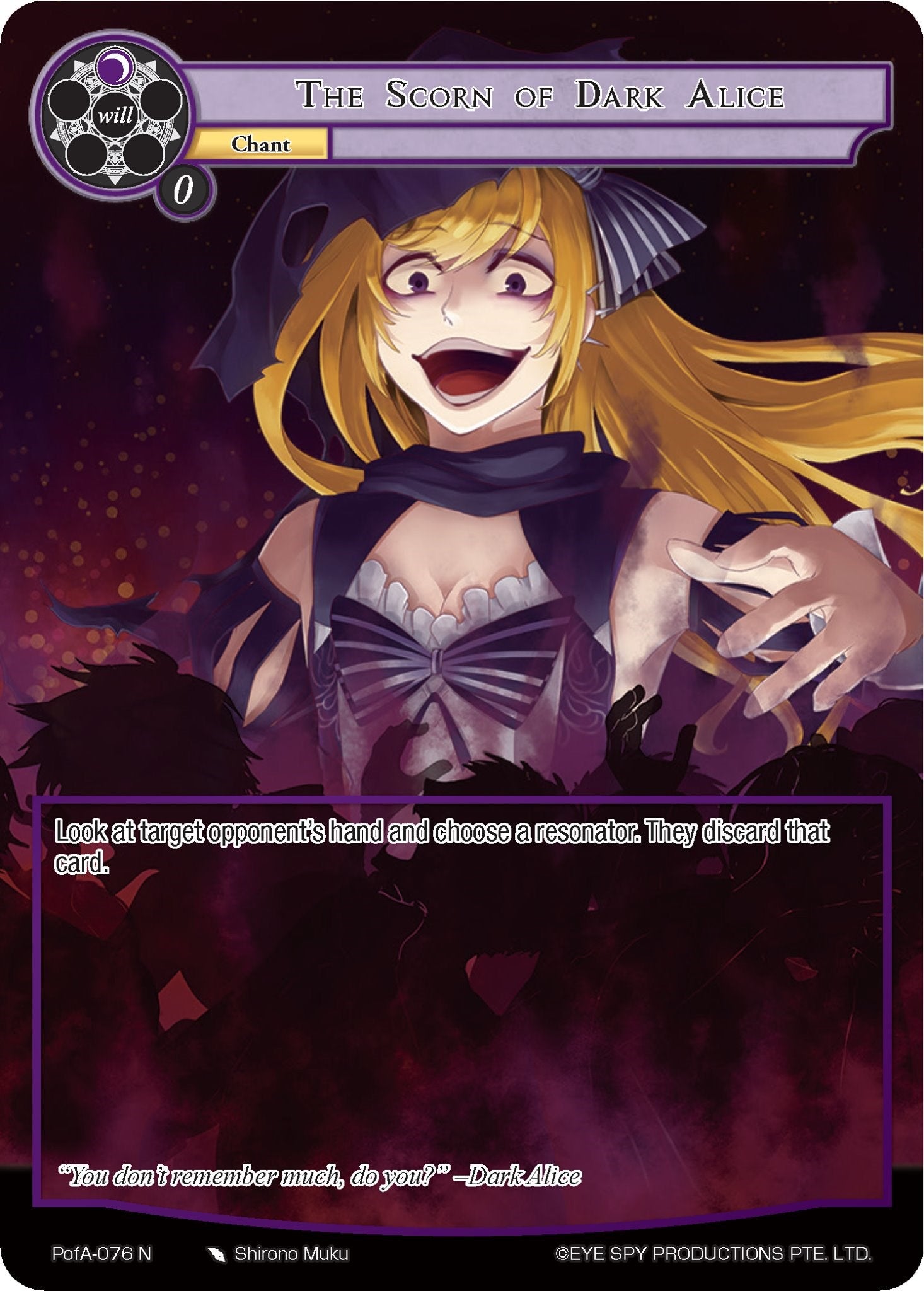 The Scorn of Dark Alice (Full Art) (PofA-076) [Alice Origin IV: Prologue of Attoractia] | Jomio and Rueliete's Cards and Comics