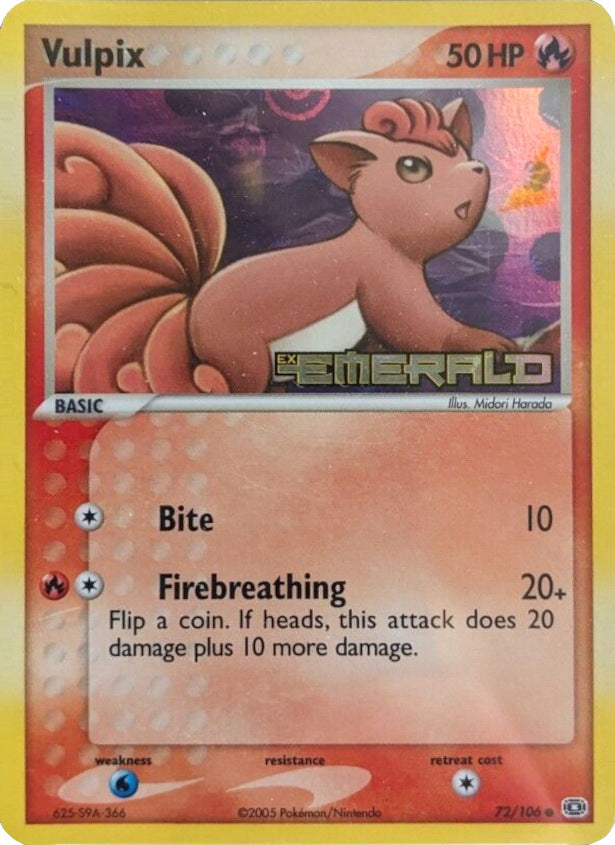 Vulpix (72/106) (Stamped) [EX: Emerald] | Jomio and Rueliete's Cards and Comics