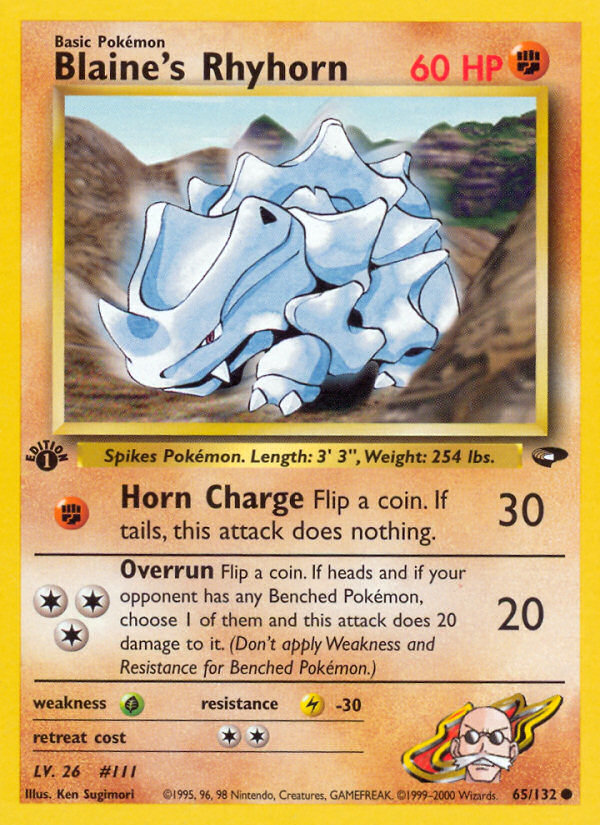 Blaine's Rhyhorn (65/132) [Gym Challenge 1st Edition] | Jomio and Rueliete's Cards and Comics