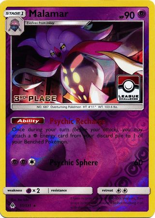 Malamar (51/131) (League Promo 3rd Place) [Sun & Moon: Forbidden Light] | Jomio and Rueliete's Cards and Comics