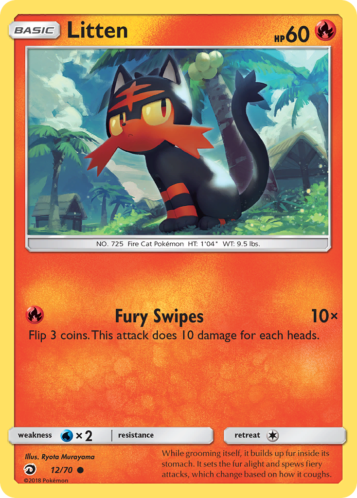 Litten (12/70) [Sun & Moon: Dragon Majesty] | Jomio and Rueliete's Cards and Comics