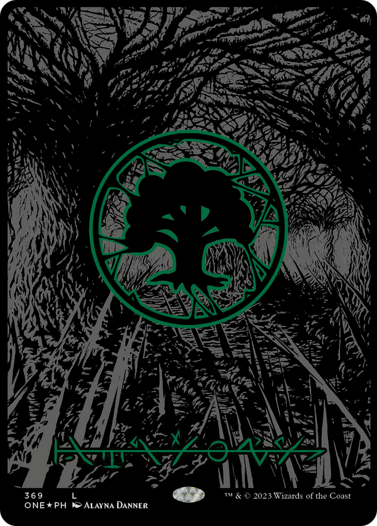 Forest (369) (Oil Slick Raised Foil) [Phyrexia: All Will Be One] | Jomio and Rueliete's Cards and Comics