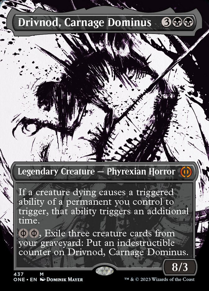 Drivnod, Carnage Dominus (Borderless Ichor Step-and-Compleat Foil) [Phyrexia: All Will Be One] | Jomio and Rueliete's Cards and Comics