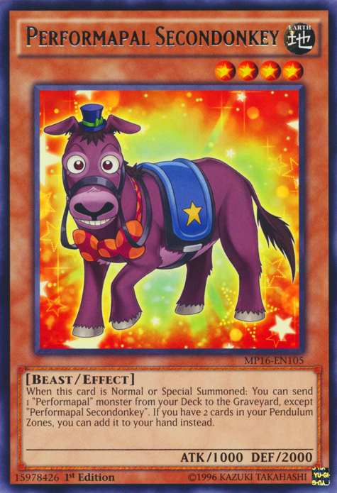 Performapal Secondonkey [MP16-EN105] Rare | Jomio and Rueliete's Cards and Comics