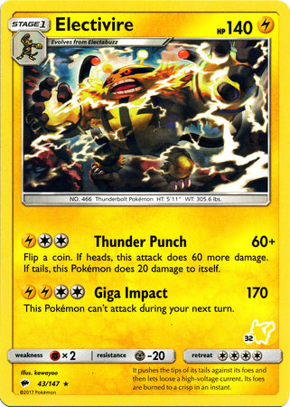 Electivire (43/147) (Pikachu Stamp #32) [Battle Academy 2020] | Jomio and Rueliete's Cards and Comics