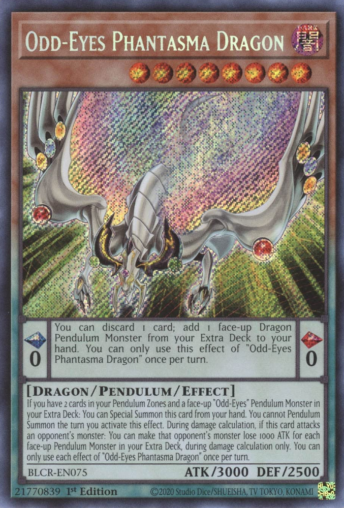 Odd-Eyes Phantasma Dragon [BLCR-EN075] Secret Rare | Jomio and Rueliete's Cards and Comics