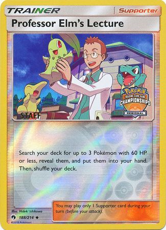 Professor Elm's Lecture (188/214) (Regional Championship Promo Staff) [Sun & Moon: Lost Thunder] | Jomio and Rueliete's Cards and Comics