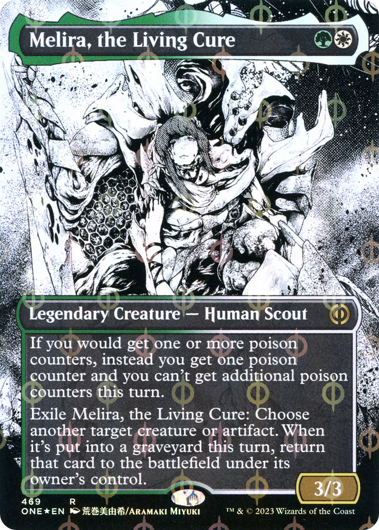 Melira, the Living Cure (Borderless Manga Step-and-Compleat Foil) [Phyrexia: All Will Be One] | Jomio and Rueliete's Cards and Comics