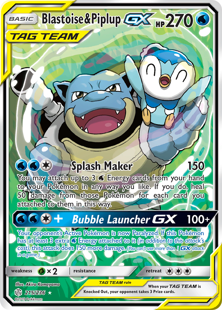 Blastoise & Piplup GX (215/236) [Sun & Moon: Cosmic Eclipse] | Jomio and Rueliete's Cards and Comics