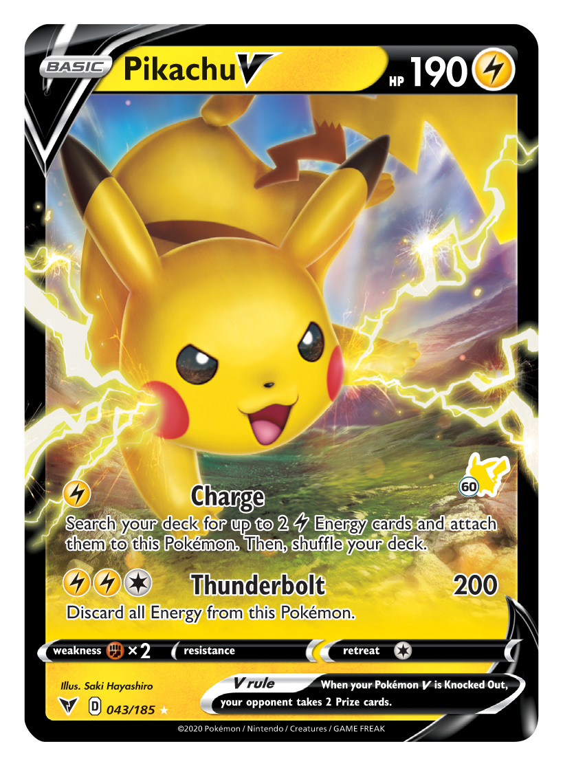 Pikachu V (043/185) (Pikachu Stamp #60) [Battle Academy 2022] | Jomio and Rueliete's Cards and Comics
