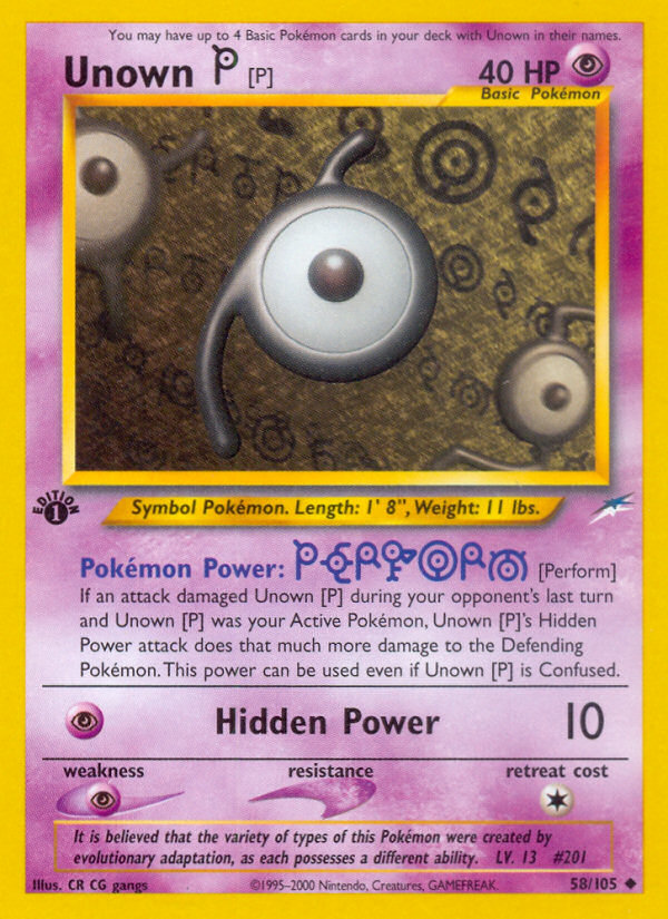 Unown [P] (58/105) [Neo Destiny 1st Edition] | Jomio and Rueliete's Cards and Comics