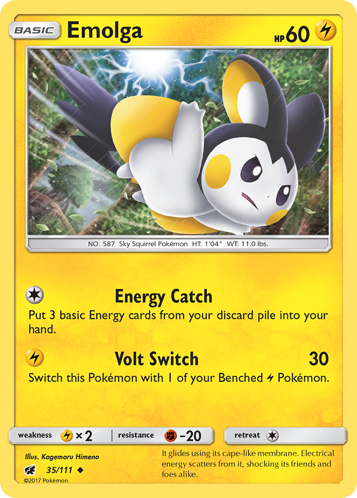 Emolga (35/111) [Sun & Moon: Crimson Invasion] | Jomio and Rueliete's Cards and Comics