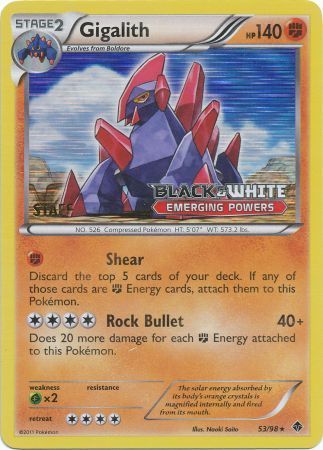 Gigalith (53/98) (Staff Prerelease Promo) [Black & White: Black Star Promos] | Jomio and Rueliete's Cards and Comics