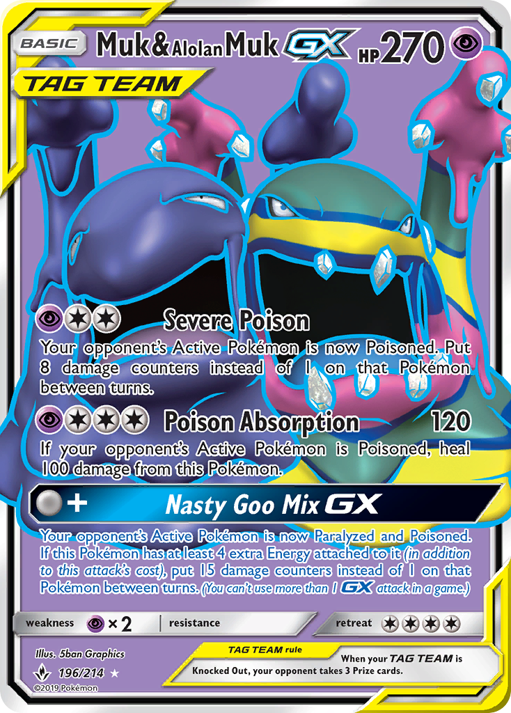 Muk & Alolan Muk GX (196/214) [Sun & Moon: Unbroken Bonds] | Jomio and Rueliete's Cards and Comics