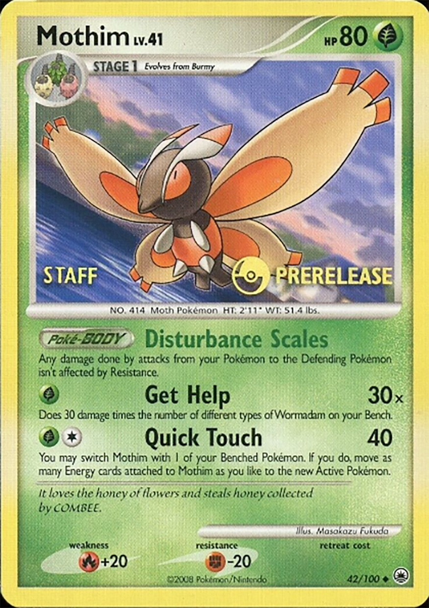Mothim (42/100) (Staff Prerelease Promo) [Diamond & Pearl: Majestic Dawn] | Jomio and Rueliete's Cards and Comics