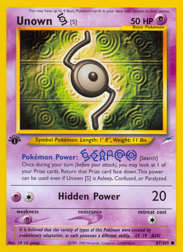 Unown [S] (87/105) [Neo Destiny 1st Edition] | Jomio and Rueliete's Cards and Comics