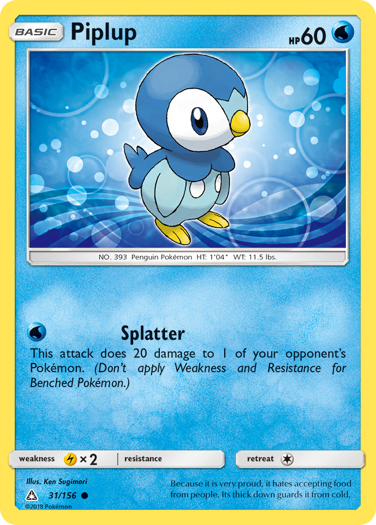 Piplup (31/156) [Sun & Moon: Ultra Prism] | Jomio and Rueliete's Cards and Comics
