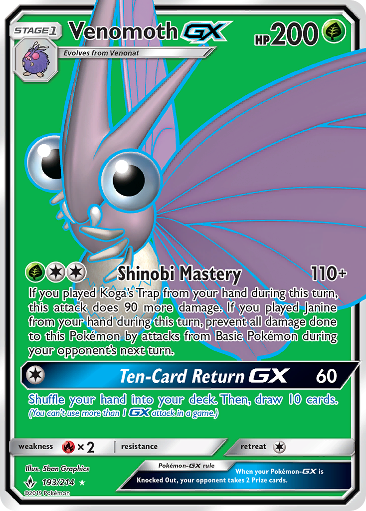 Venomoth GX (193/214) [Sun & Moon: Unbroken Bonds] | Jomio and Rueliete's Cards and Comics