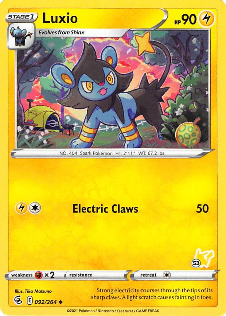 Luxio (092/264) (Pikachu Stamp #53) [Battle Academy 2022] | Jomio and Rueliete's Cards and Comics