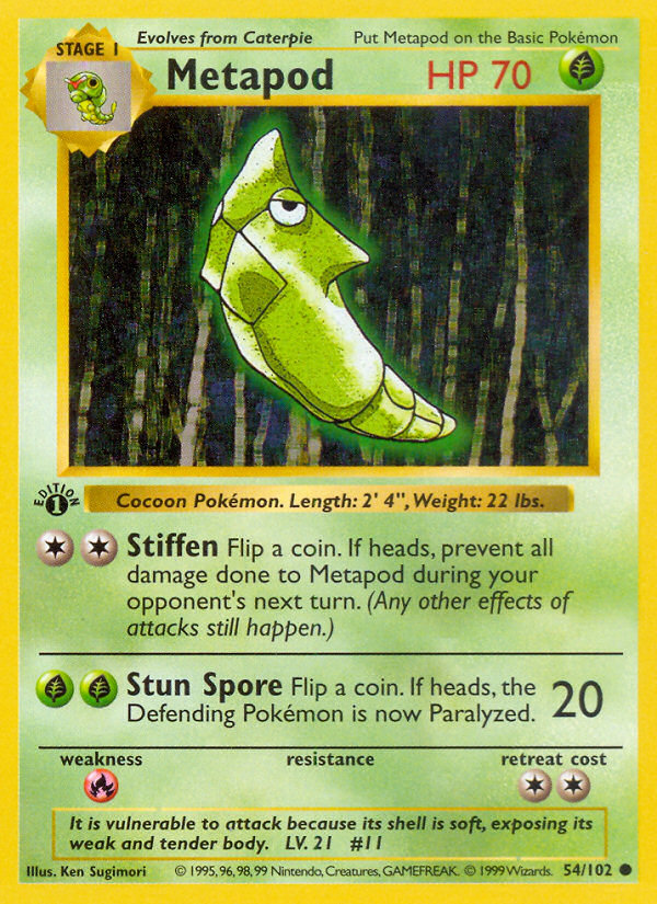 Metapod (54/102) (Shadowless) [Base Set 1st Edition] | Jomio and Rueliete's Cards and Comics