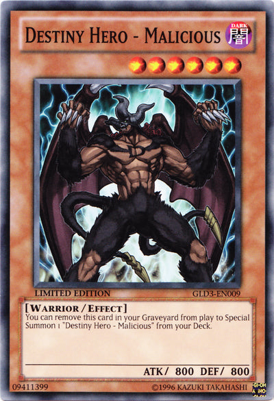 Destiny HERO - Malicious [GLD3-EN009] Common | Jomio and Rueliete's Cards and Comics