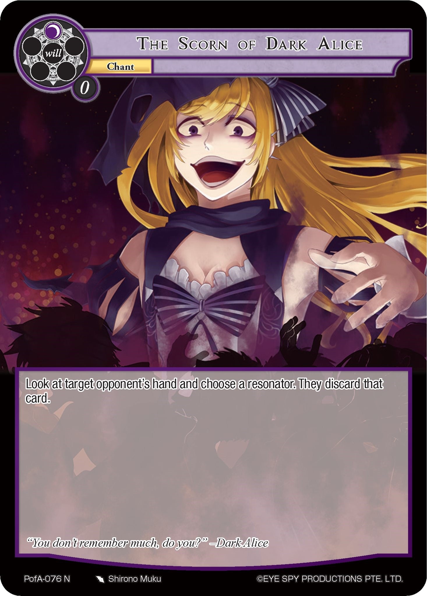 The Scorn of Dark Alice (PofA-076) [Alice Origin IV: Prologue of Attoractia] | Jomio and Rueliete's Cards and Comics