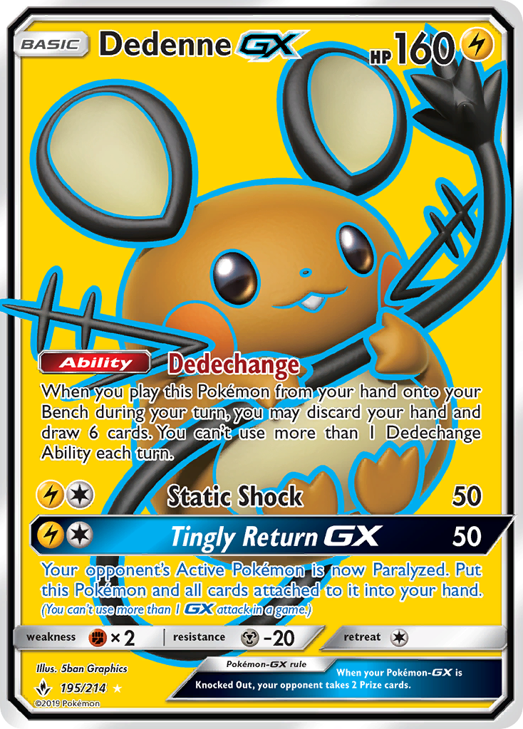 Dedenne GX (195/214) [Sun & Moon: Unbroken Bonds] | Jomio and Rueliete's Cards and Comics