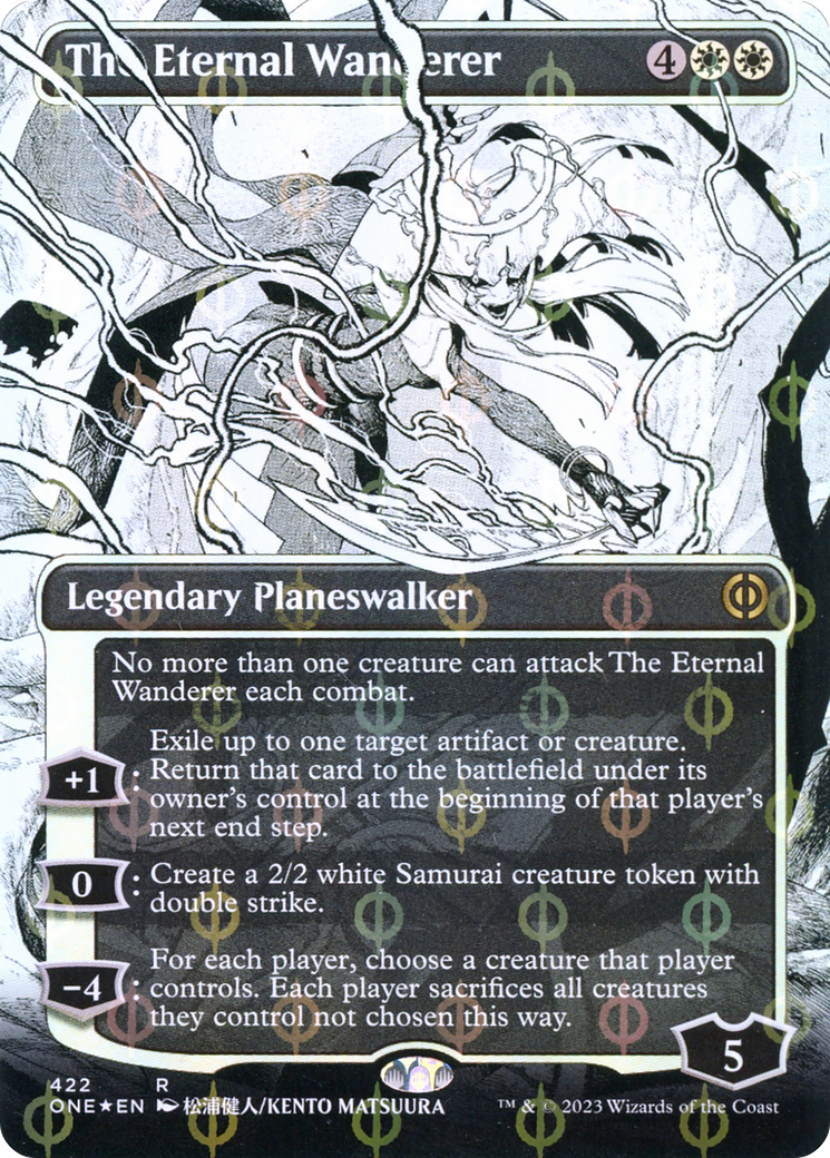 The Eternal Wanderer (Borderless Manga Step-and-Compleat Foil) [Phyrexia: All Will Be One] | Jomio and Rueliete's Cards and Comics