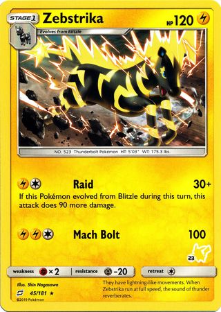 Zebstrika (45/181) (Pikachu Stamp #23) [Battle Academy 2020] | Jomio and Rueliete's Cards and Comics