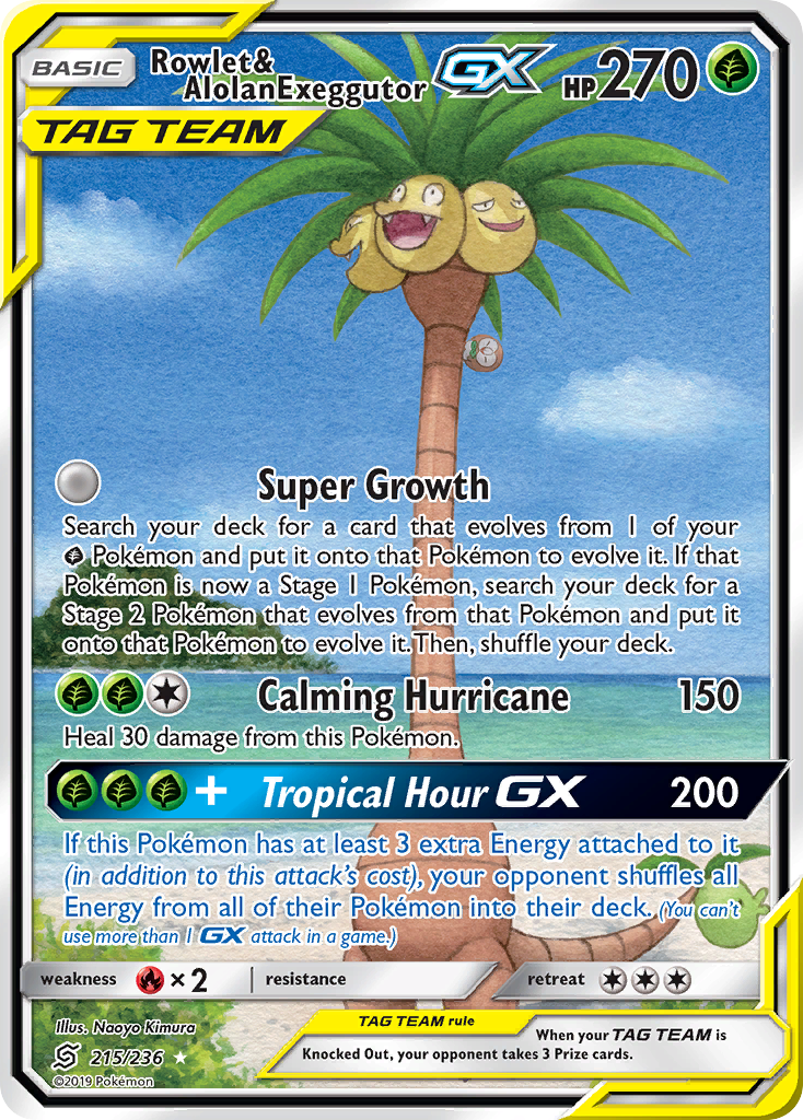 Rowlet & Alolan Exeggutor GX (215/236) [Sun & Moon: Unified Minds] | Jomio and Rueliete's Cards and Comics