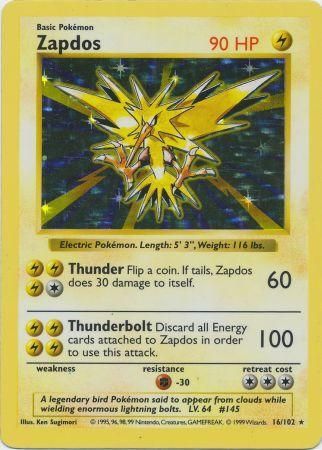 Zapdos (16/102) [Base Set Shadowless Unlimited] | Jomio and Rueliete's Cards and Comics