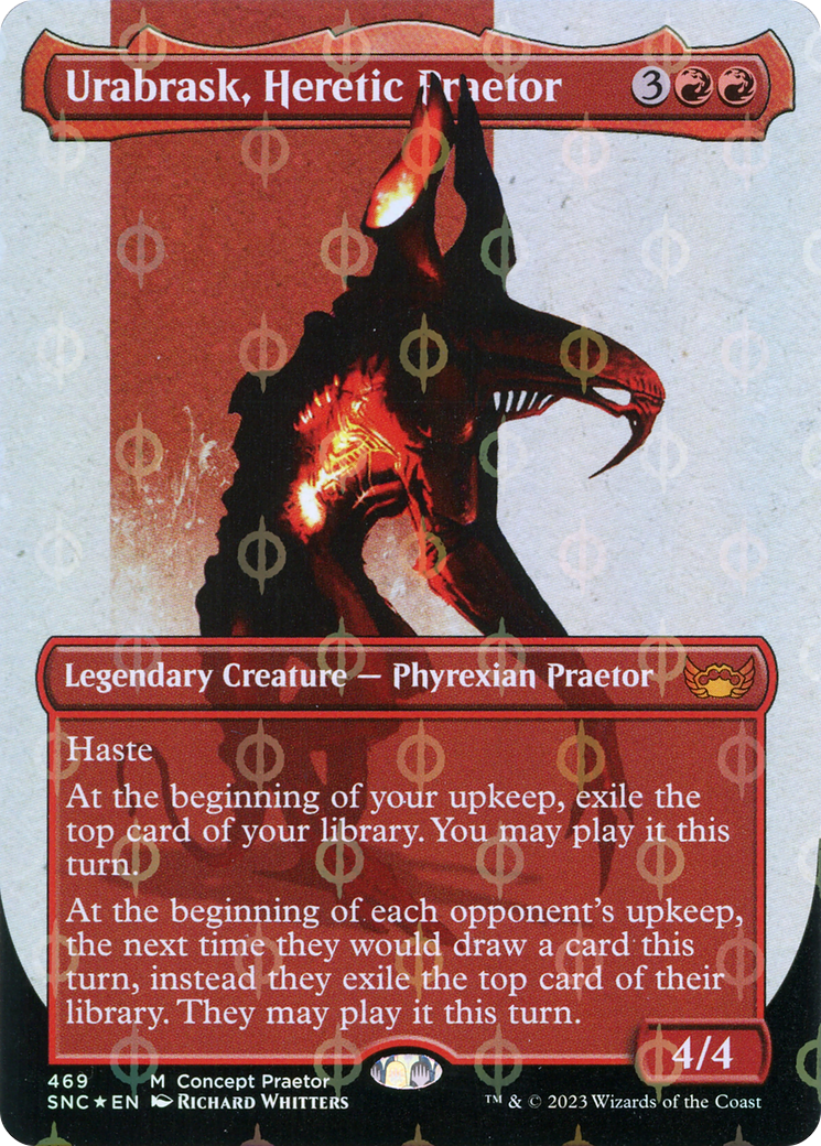 Urabrask, Heretic Praetor (Borderless Concept Praetors Step-and-Compleat Foil) [Phyrexia: All Will Be One] | Jomio and Rueliete's Cards and Comics
