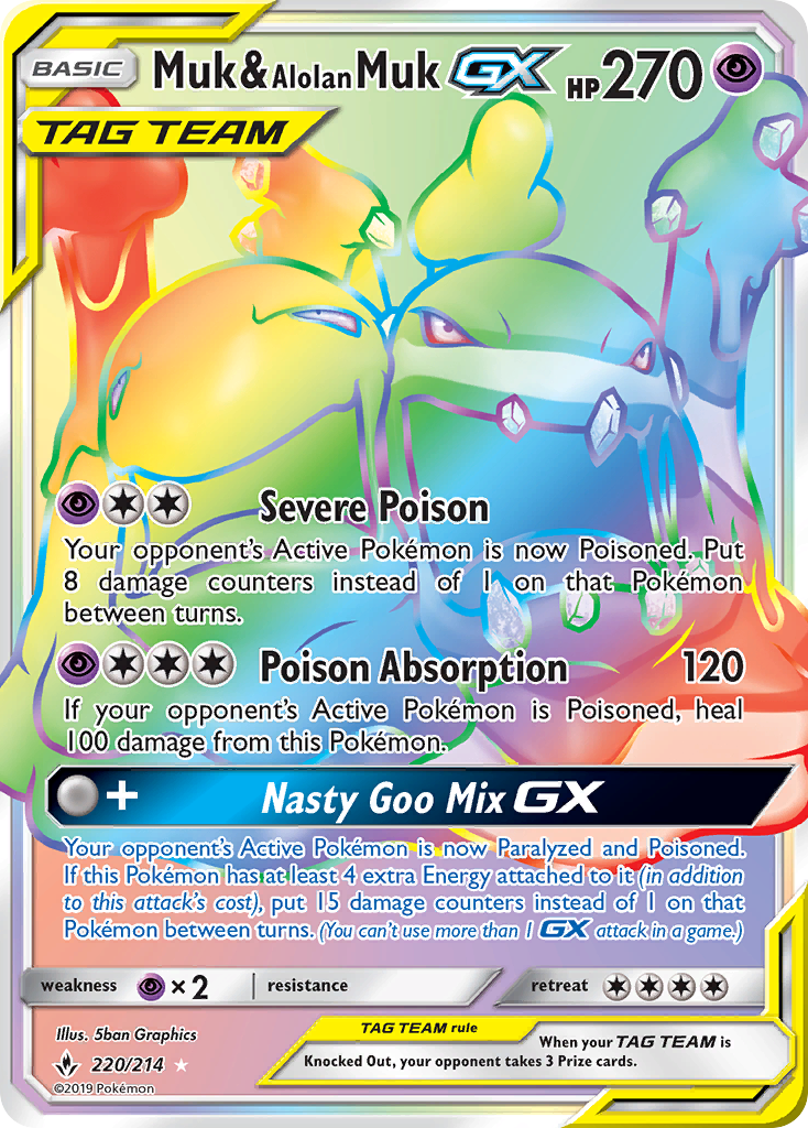 Muk & Alolan Muk GX (220/214) [Sun & Moon: Unbroken Bonds] | Jomio and Rueliete's Cards and Comics