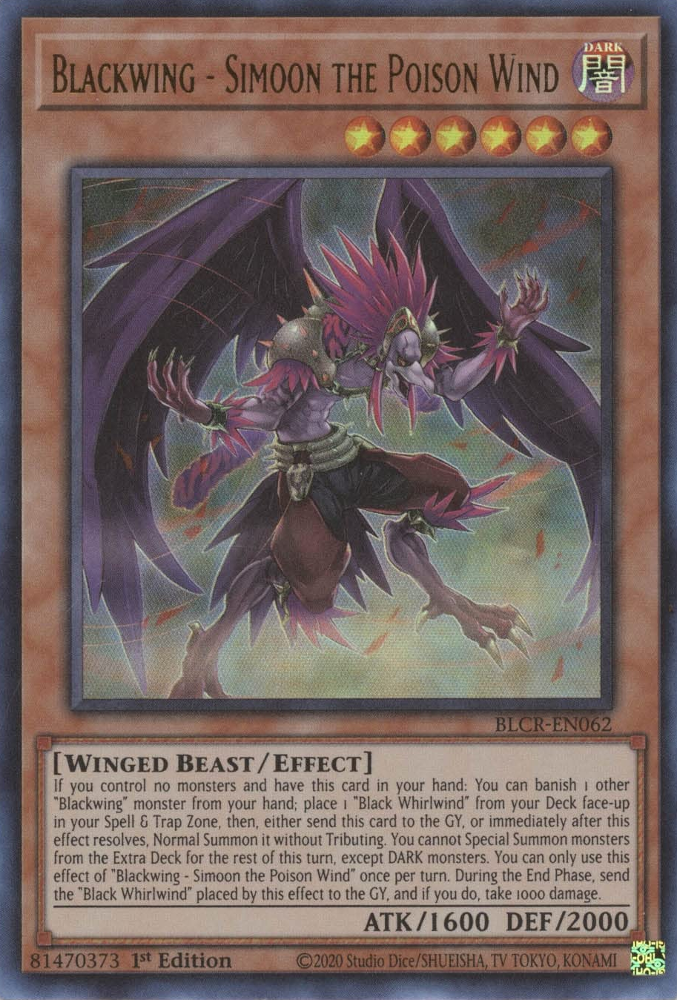 Blackwing - Simoon the Poison Wind [BLCR-EN062] Ultra Rare | Jomio and Rueliete's Cards and Comics