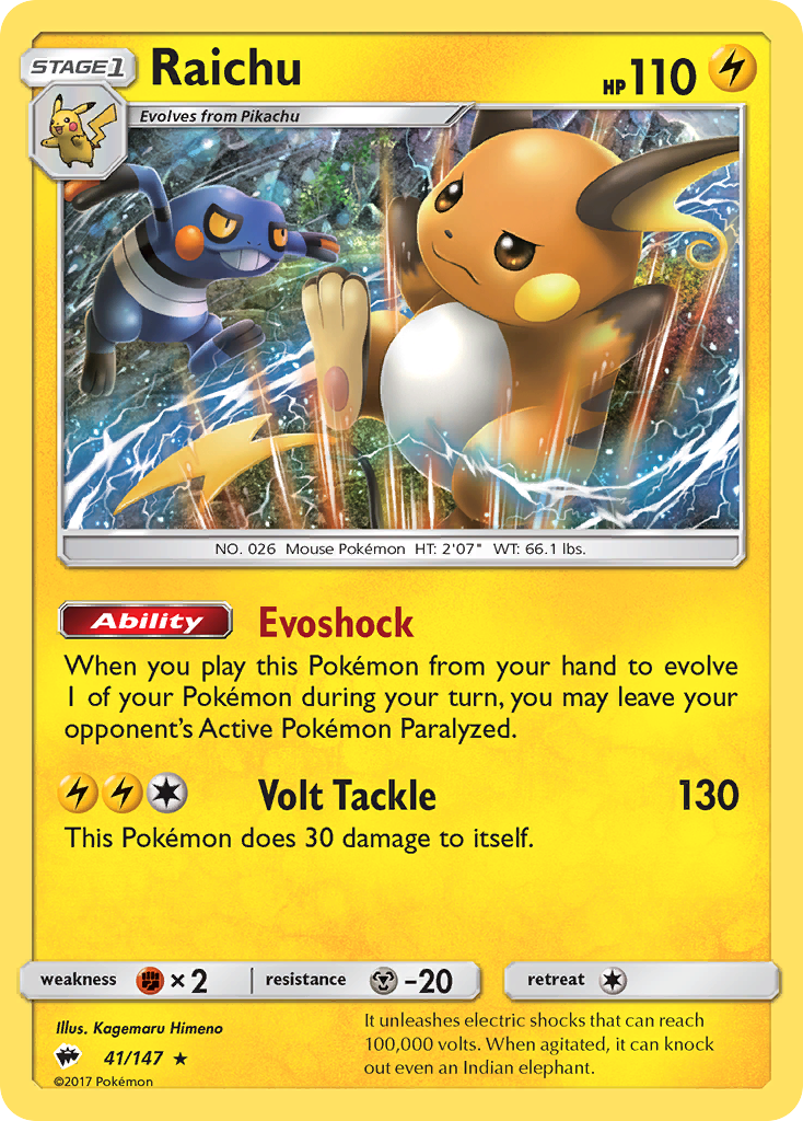 Raichu (41/147) [Sun & Moon: Burning Shadows] | Jomio and Rueliete's Cards and Comics